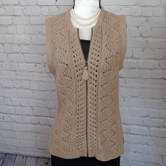 Woolrich Khaki crochet sweater vest zip up Vintage - Picture 2 of 7